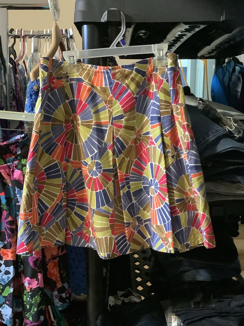 Talbots Multicolor Circular Print Skirt with Olive, Red, Blue & Purple